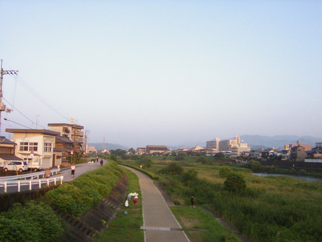 早朝、新月橋から上流を望む