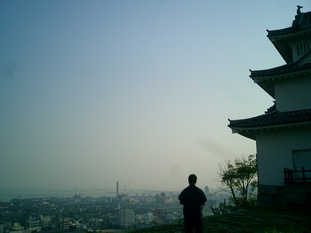 丸亀城と瀬戸大橋