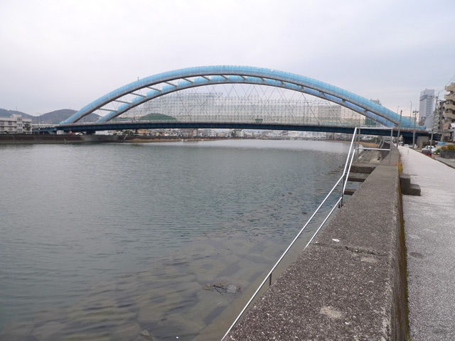 中の島棒堤から鏡川大橋、筆山方面を眺める