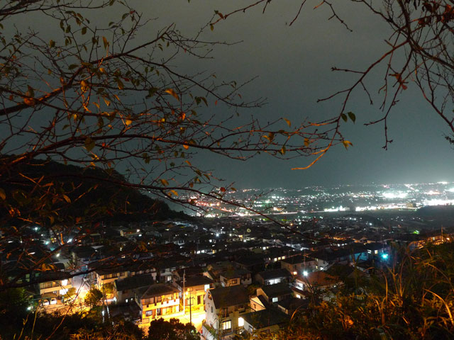 潮見台てっぺんからの夜景と小富士山