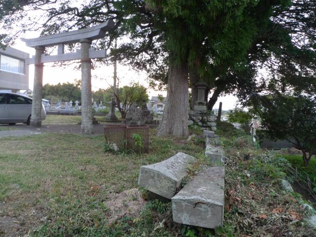 参道脇の笠木とムカデ