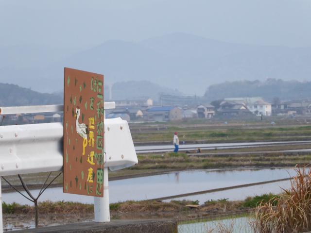 三和の田んぼとナベヅルと治水地形分類図