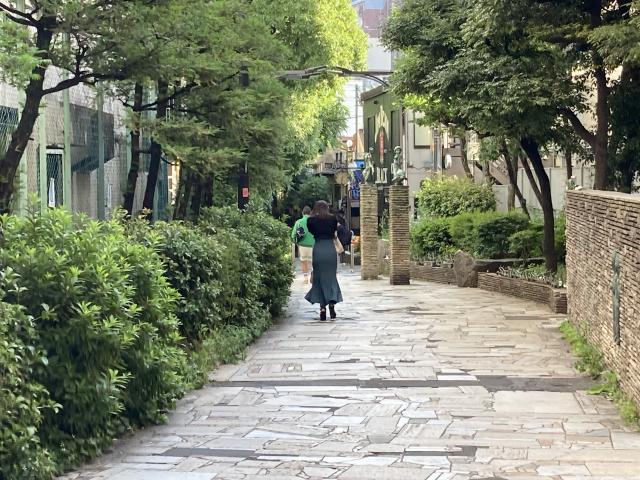 早朝の新宿ゴールデン街と、都電軌道跡